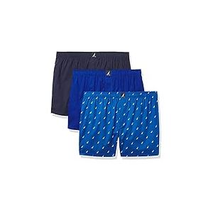 Nautica Cotton Woven 3 Pack Boxer Cale&ccedil;on Boxeur, Peacoat/Ocean Lapis/Voile Sea Cobalt, L Homme