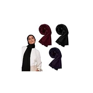 VOILE CHIC Écharpe hijab en jersey de qualité supérieure pour femme – Écharpe islamique enveloppante hijabs, Noir, bleu marine, bordeaux, 3 Paquet