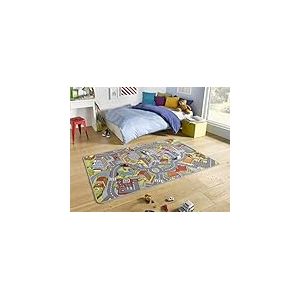 HANSE Home Play Tapis de jeu Smart City - Tapis pour enfants antid&eacute;rapant gar&ccedil;ons et filles - &Agrave; poils courts - Tapis de jeu de rue - Motif de rue - Pour chambre &agrave; coucher, chambre d'enfant, salle de jeux - 90 x 200 cm