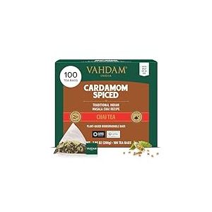 VAHDAM Th&eacute; Chai Masala Indien | 100 Sachets Pyramide | Th&eacute; Noir Frais d&rsquo;Inde aux &Eacute;pices Naturelles | M&eacute;lange Original de Chai aux Graines de Cardamome | 100% Naturel