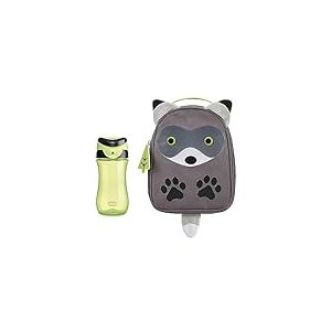 Chicco Kit sac &agrave; dos glaci&egrave;re Raton Laveur et tasse de voyage, kit pratique compos&eacute; d'un sac &agrave; dos glaci&egrave;re gris en forme de Raton Laveur et d'une tasse de voyage vert de 350 ml 2 ans et plus