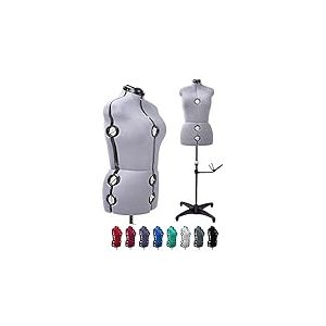 BHD BEAUTY Mannequin féminin réglable en Tissu à 13 Cadrans, Forme de Robe pour la Couture, Mannequin Corps Torse avec trépied, Hauteur d'épaule jusqu'à 177,8 cm, Gris, Taille M