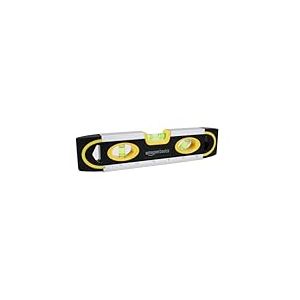 Amazon Basics Niveau à bulle Torpedo de 22.8 cm avec règle intégrée et 3 bulles (180°-90° et 45°), Noir, Jaune