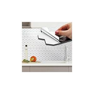 WALPLUS Lot de 12 stickers muraux en forme de hexacube pour carrelage de cuisine ou de salle de bain Blanc brillant 28,5 x 14 cm