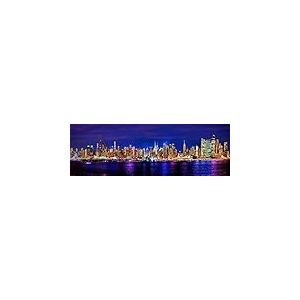 PHOTOSBYJON Photo imprim&eacute;e panoramique de New York City Manhattan Midtown - Sans cadre - Couleur nocturne de New York - 29,8 x 91,4 cm