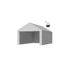 VEVOR Toile Rechange Carport, 6,09x3,65 m, B&acirc;che Toit Abri Voiture, Couverture Tente Garage Portable, R&eacute;sistante UV Imperm&eacute;able, avec Parois Lat&eacute;rales, Cordons &Eacute;lastiques Bille, Gris, Cadre Non Inclus