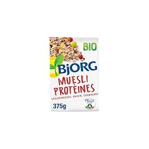BJORG - Muesli Protéines Bio - Légumineuses, Raisin, Cranberry - Réduit En Sucres - Riches En Fibres - 375g (L'emballage peut varier)