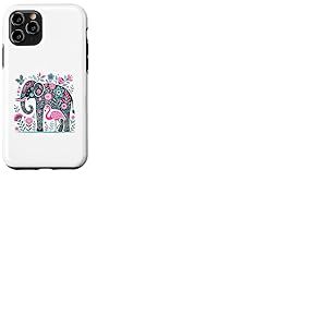 Boho Elephant Floral Butterfly Teal Blue Cute Pink Flamingo Coque pour iPhone 11 Pro