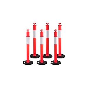 VEVOR Poteau de Signalisation 6PCs 114 cm, Balise de D&eacute;limitation avec Base Lest&eacute;e et Bandes R&eacute;fl&eacute;chissantes, D&eacute;lin&eacute;ateur de Circulation pour Contr&ocirc;le des Foules, Chantier Stationnement, Rouge