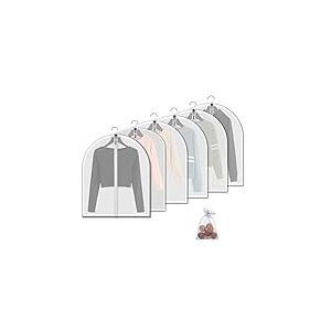 Lot de 6 sacs de rangement en plastique &agrave; suspendre dans un placard avec fermeture &eacute;clair pour costume, robe, manteau, placard de voyage - 61 x 78 cm