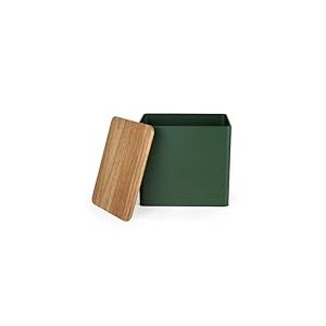 Salter Toronto Green Bo&icirc;te &agrave; Pain &ndash; Couvercle en Bois d'Acacia, Finition Poudr&eacute;e, Facile &agrave; Nettoyer, Stocker des Pains, Bagels, Viennoiseries, Grande Bo&icirc;te de Rangement pour le Pain, 28 x 20.5 x 25 cm