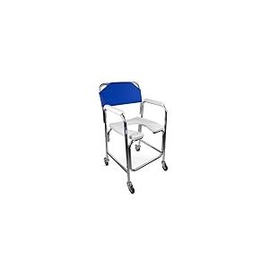 Mobiclinic, Chaise percée, Mod. manzanares, Marque européenne, Toilette a roulettes, Pour adulte, Accoudoirs rembourrés, D'aisance aluminium, Bleu