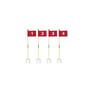 KINGTOP Drapeau de Pratique au Putting Vert, Drapeaux de Golf portatifs Blanc/Rouge en Option avec num&eacute;ro 1, 2, 3 Disponibles, 4 Pack- Red Flags #1,2,3,4