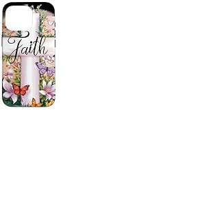 Faith-Cross Papillons floraux Christ Fleurs Religieuse Fille Coque pour iPhone 16 Pro