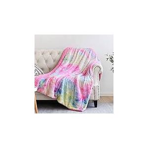NEWCOSPLAY Couverture Super Douce en Fausse Fourrure pour canapé, Arc-en-Ciel Clair, Couverture Chaude en Peluche pour canapé-lit, Arc-en-Ciel Clair, Couvre-lit (127 x 152,4 cm)