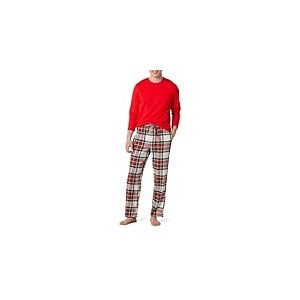 Amazon Essentials Ensemble de Pyjama avec Pantalon en Flanelle et T-Shirt à Manches Longues Homme, Rouge Tartan Plaid, S