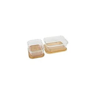 BIRAMBEAU - Ustensiles de Cuisine - Lot de 2 Boîtes en Verre - Boîtes Alimentaire Hermétiques - Couvercle en Bambou - Réutilisables, Brun,transarent