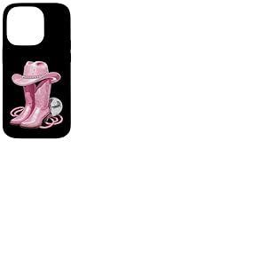 Bottes de Cowgirl Roses avec Strass et Boule Miroir pour Femmes et Filles Coque pour iPhone 14 Pro