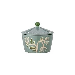 Bloomingville Creative Collection Tangier Pot de conservation avec couvercle peint &agrave; la main Vert avec motif floral 660 ml &Oslash; 15 x H 14 cm