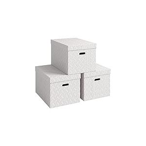 VON Leitz 61420001 Lot de 3 bo&icirc;tes de rangement avec couvercle, 46 l, extra large, 100% carton recycl&eacute;, design g&eacute;om&eacute;trique, pour l'&eacute;cole, les &eacute;tudes et la maison, blanc, 3 pi&egrave;ces