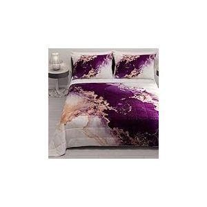 PETTI Artigiani Italiani - Couvre-lit d'été 170x260 cm 100 g/m² Double Face, Couette légère pour lit Simple, Printemps, Modèle Marbre Violet, 100% Fabriqué en Italie