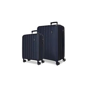 Movom Wood Set de Bagages Bleu 55/70 cms Rigide ABS Serrure TSA 119L 4 roues doubles Bagage &agrave; main