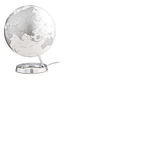 Tecnodidattica – Mappemonde Light&Colour Metal Chrome | lumineux, pivotant, avec cartographie Politique actualisée | Luminaire de design | Diamètre 30 cm | Textes en anglais