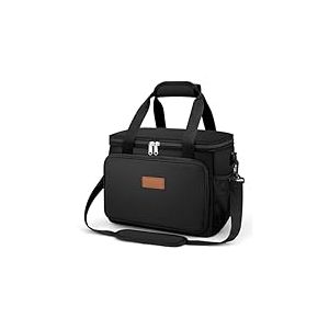GlasFlength Sac Isotherme Repas 15L, Sac Repas Isotherme Sac Lunch Box Isotherme Portable Lunch Bag Isotherme Grande avec Bandoulière Réglable pour Pique-nique École Bureau Femmes Hommes (Noir)