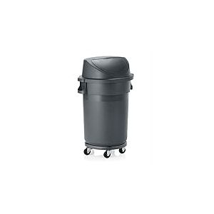 WAS Poubelle à roulettes ronde avec couvercle poussoir et roulettes en HDPP Gris Ø 63 cm Hauteur 102 cm 120 l