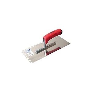 HAROMAC Truelle de lissage, fabriquée en Allemagne, 10 x 10 mm, dentelée, en acier inoxydable, poignée souple à 2 composants, qualité professionnelle, lisse, pelle, disque de lissage