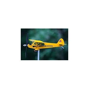 Thyggzjbs Girouette 3D en Forme d'avion Piper J3 Cub, en m&eacute;tal pour ext&eacute;rieur, Sculpture cin&eacute;tique, Unique et Magique