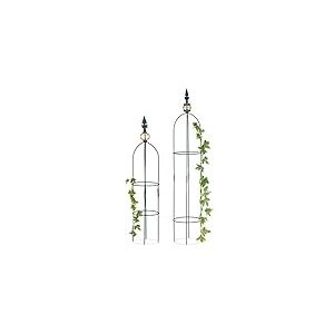 Relaxdays, vert foncé Tuteur de jardin, Colonne rosier, Arche plante grimpante, Set 2 métal rose Arceau, H: 99,5 & 80 cm