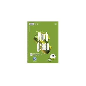 Staufen 608572028 Green Collegeblock, DIN A4, motif WORK, lin&eacute;ature 28 (quadrill&eacute; 5 mm avec marge), 80 feuilles, perforation 4 trous, papier recycl&eacute; blanc premium 70g/m&sup2;, 5 pi&egrave;ces