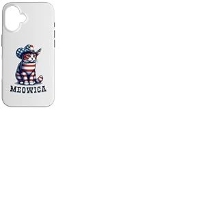 Meowica Cat 4 juillet drapeau américain chat feu d'artifice patriotique Coque pour iPhone 16