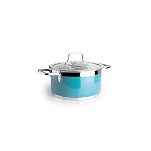 Lacor - 15516 - Cocotte Ocean Buffet avec couvercle, Acier inoxydable 18/10, Finition int&eacute;rieure ponc&eacute;e, Poign&eacute;es ergonomiques, Fond diffuseur de chaleur sandwich, Induction Fit, Va au four, &Oslash;16cm, Bleu