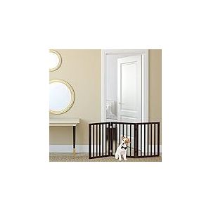Petmaker Barri&egrave;re pour Chien - Cl&ocirc;ture int&eacute;rieure Pliable &agrave; 3 Panneaux pour escaliers, couloirs ou Portes - Barri&egrave;re autoportante r&eacute;tractable de 140 x 61 cm (Marron)