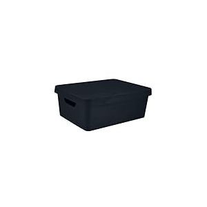 Simplify Boîte de rangement Vinto de taille moyenne | Couvercle hermétique | Empilable | Organisation de la maison | Salle de bain | Accessoires | Jouets | Placard | 2 poignées | Noir