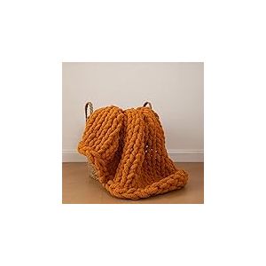 REPRECONF Couverture tricot&eacute;e &agrave; la Main en Chenille Douce et &eacute;paisse - 127 x 152,4 cm - Couverture g&eacute;ante Chaude et &eacute;paisse pour canap&eacute;, lit, Voyages (Orange br&ucirc;l&eacute;, jet&eacute; de 127 x 152,4 cm)