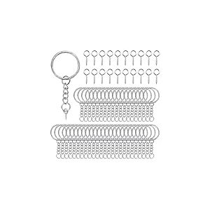 AiQInu 100 Pièces 25mm Anneaux Porte Clé avec Chaîne et Boulon à œil, Porte Clé avec Split Porte Clef, Porte Clef pour Bricolage, Loisirs - Argent