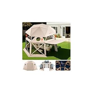 VEVOR Tente Moustiquaire Tonnelle Pop-up 4,57x4,57 m Tente Moustiquaire Pliante 12-15 Personnes 13 C&ocirc;t&eacute;s Abri Solaire pour Camping Famille, Terrasse, Jardin, avec Toit Amovible Sac de Transport, Beige