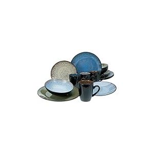 CreaTable, 23629, Série BALI - Émailles réactives, Service de vaisselle, Ensemble de 16 pièces.
