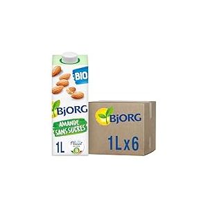 BJORG - Lait d'Amande Sans Sucre - Lait V&eacute;g&eacute;tal Bio - Pauvre en Acides Gras Satur&eacute;s - 1 L x 6