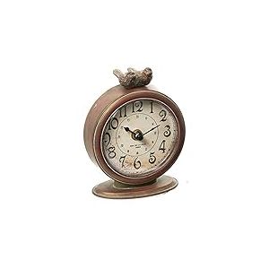 Creative Co-Op Horloge de cheminée Vintage en étain avec Oiseaux Marron Vieilli