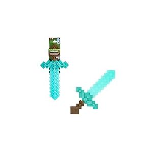 MINECRAFT Épée enchantée en diamant, accessoire pour jeu de rôle avec effets lumineux et sonores activés par un bouton et esthétique pixélisée