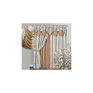 GOHD Samba Star Lot de 2 Rideaux de fenêtre Jacquard avec cantonnière Fantaisie attachée et Envers en Taffetas Sable 137,2 x 228,6 cm (l x H)