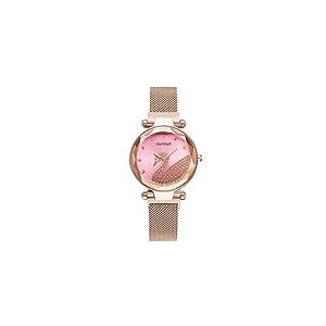 Basfur Montre-Bracelet pour Femme, Paillettes Bling Conçu Quartz Analogique Montre pour Femme avec Bracelet en Maille de Milan