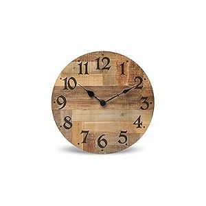 NIKKY HOME Grande Horloge Murale Ronde d&eacute;corative en Bois, Marron, 30 x 4 x 30 cm