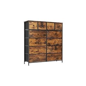 Clevich Commode pour Chambre &agrave; Coucher, Armoire &agrave; 12 Tiroirs en Tissu Meuble de Rangement avec Dessus en Bois et Grand Espace de Rangement Chambre &agrave; Coucher, Salon, Entr&eacute;e (R&eacute;tro Marron + Noir)