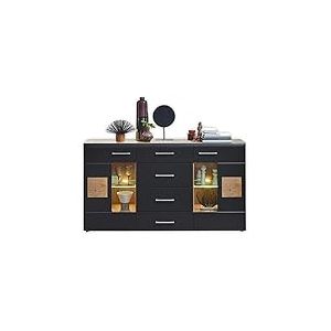 Stella Trading Sonate - Buffet Moderne avec tiroirs et &eacute;clairage LED - Aspect ch&ecirc;ne Vieilli - Noir - 170 x 93 x 40 cm (l x H x P)