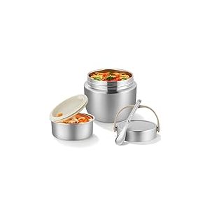 AiQInu Thermos Alimentaire pour Adultes 1,2 L, Thermos en Acier Inoxydable avec Cuill&egrave;re et Poign&eacute;e, Large Ouverture, Isolation Sous Vide pour les Aliments Chauds pour Enfants et Adultes (Argent)
